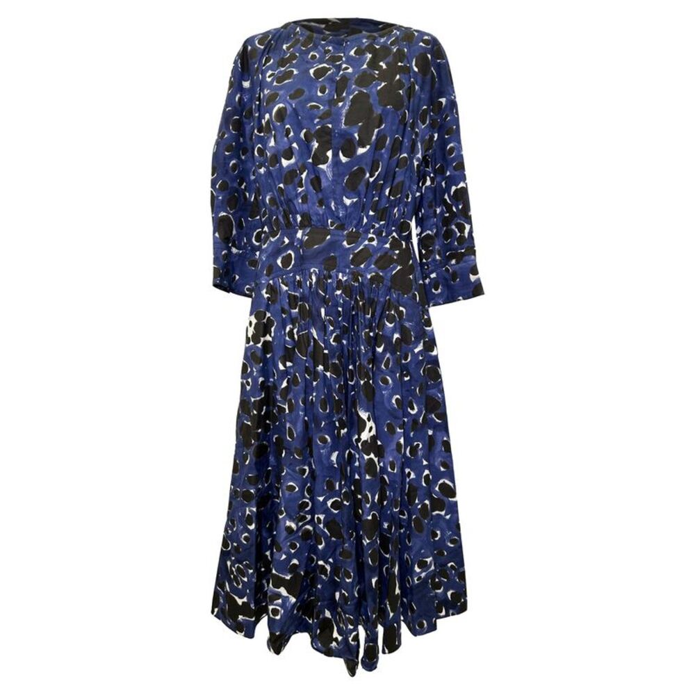 Marni Printed Fit-and-Flare Midi Dress in Blue Cotton